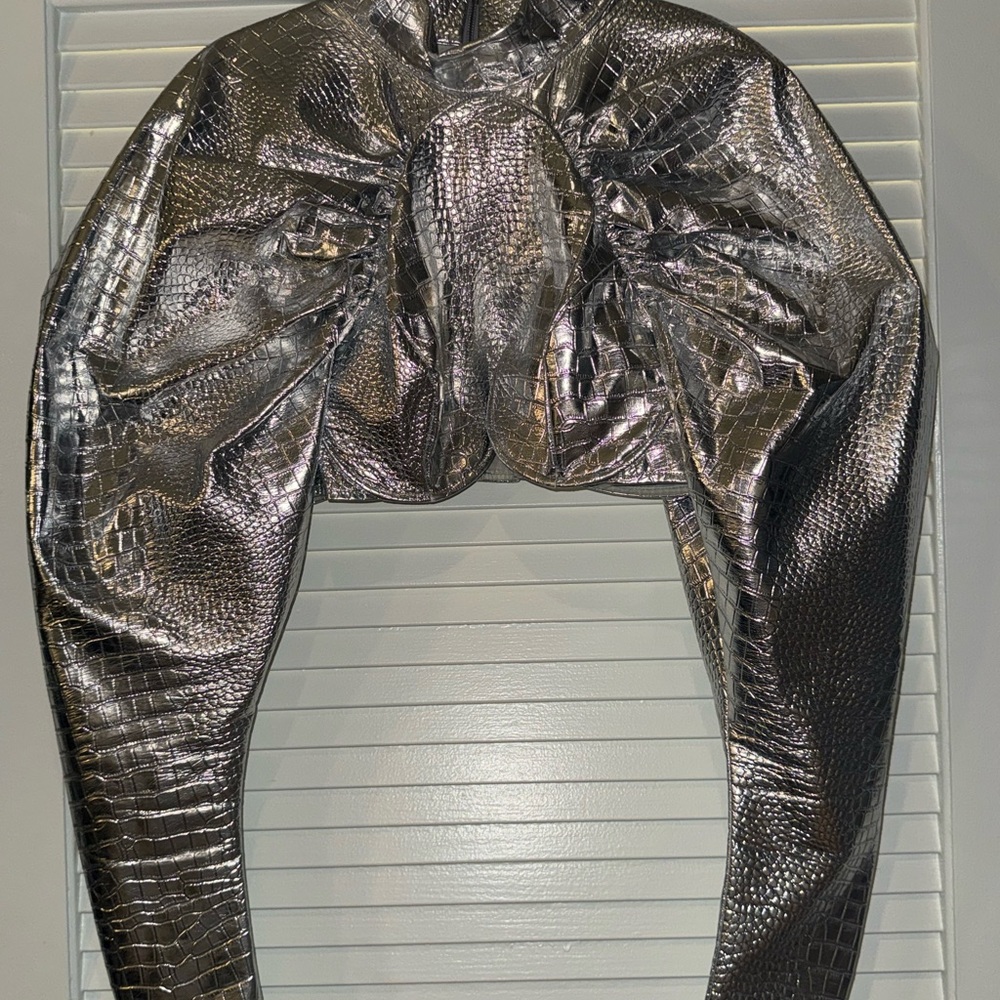 Metallic Silver Crocodile puffy top